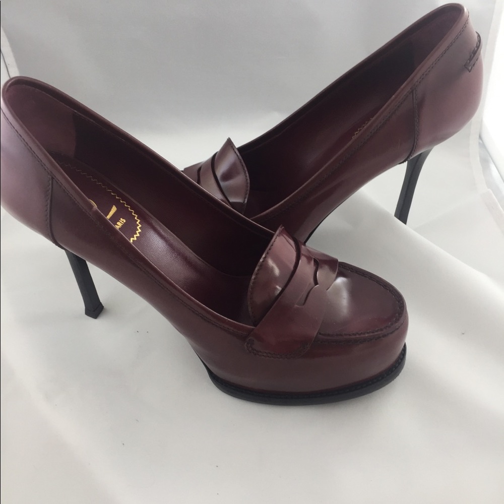 Yves Saint Laurent Burgundy Platform Loafer Heels